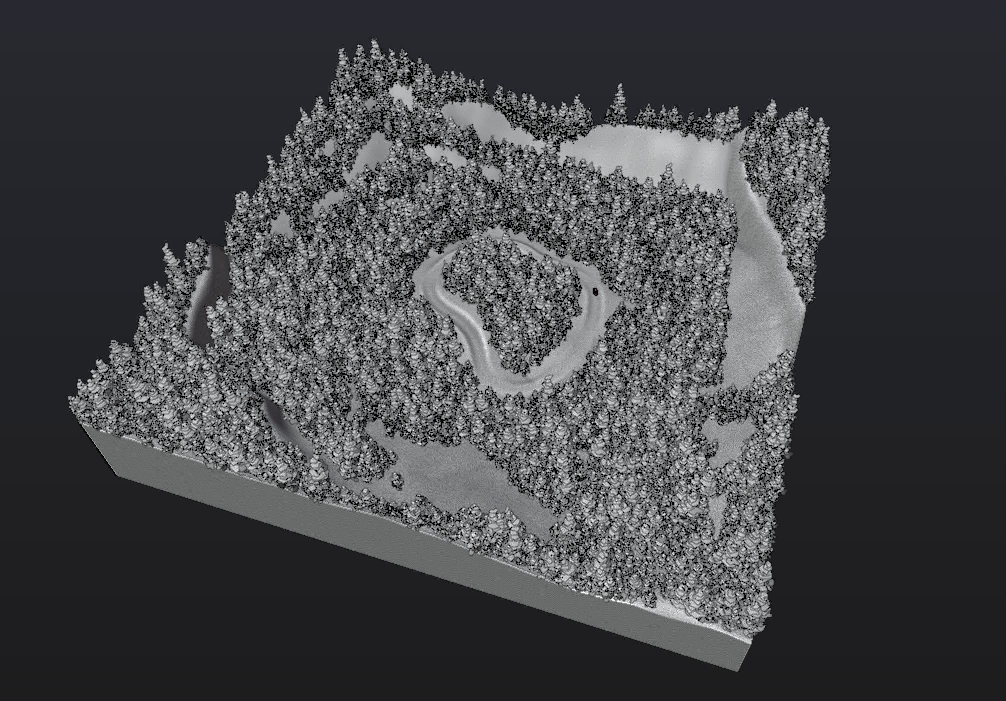 This scene, with everything enabled, has polygon counts in the millions. Even with instancing, the project runs at a snails pace. But why render everything when the camera can only see part of the scene?