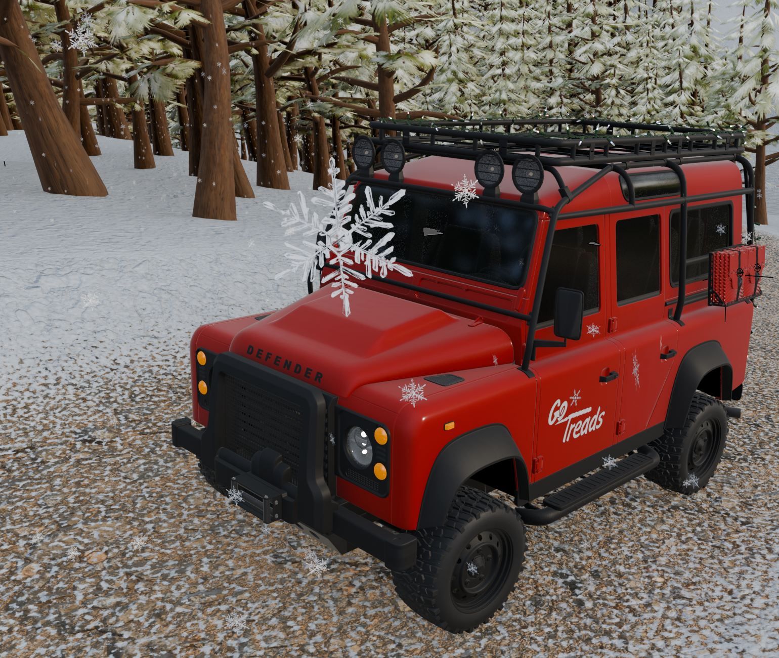 Details matter. The snow particle system uses actual snow flakes. Here is a shot zoomed in on one falling through the air. Again, the camera culler is working hard to hide the millions of snowflakes not visible to the camera.